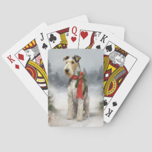 Wirefox Terrier Dog in Snow Christmas Poker Cards