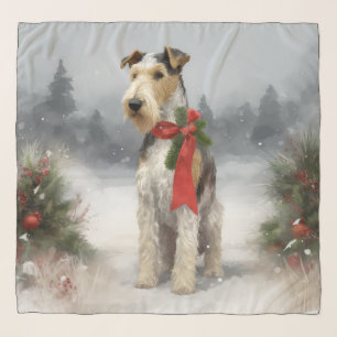 Wirefox Terrier Dog in Snow Christmas Scarf