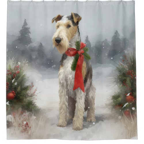 Wirefox Terrier Dog in Snow Christmas Shower Curtain