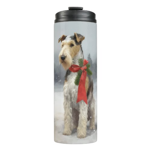 Wirefox Terrier Dog in Snow Christmas Thermal Tumbler