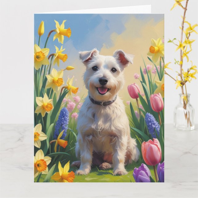 Wirefox Terrier Dog Spring Flowers Painting Card (Yellow Flower)