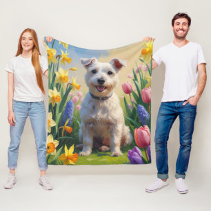 Wirefox Terrier Dog Spring Flowers Painting Fleece Blanket