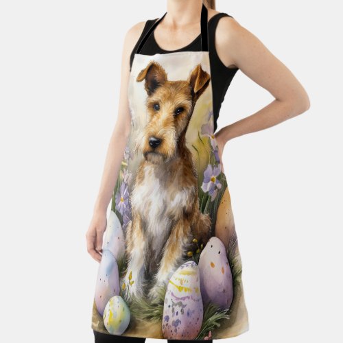 Wirefox Terrier Dog With Easter Eggs Holiday Apron
