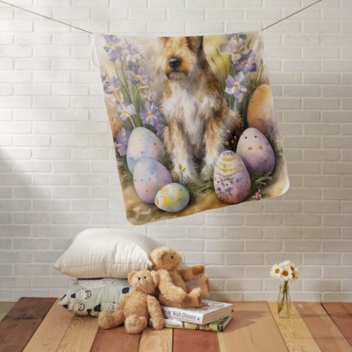 Wirefox Terrier Dog With Easter Eggs Holiday Baby Blanket