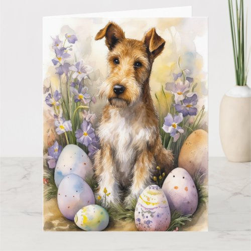 Wirefox Terrier Dog With Easter Eggs Holiday Card
