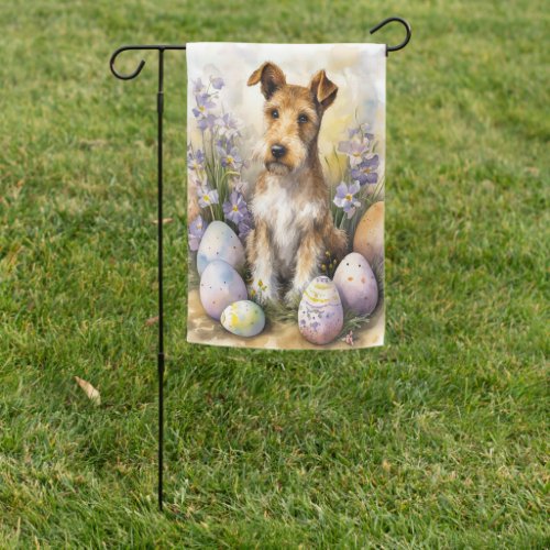 Wirefox Terrier Dog With Easter Eggs Holiday Garden Flag