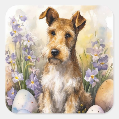 Wirefox Terrier Dog With Easter Eggs Holiday Square Sticker