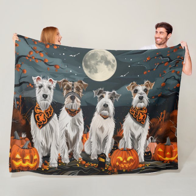 Wirefox Terrier Halloween Spooky  Fleece Blanket (In Situ)