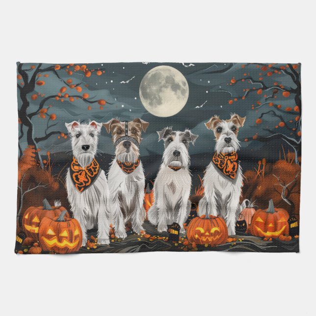 Wirefox Terrier Halloween Spooky  Kitchen Towel (Horizontal)