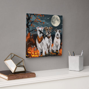 Wirefox Terrier Halloween Spooky Square Wall Clock