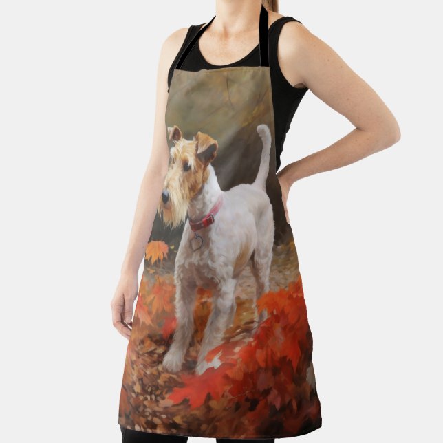 Wirefox Terrier in Autumn Leaves Fall Inspire  Apron (Insitu)