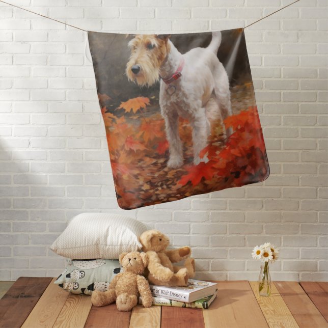 Wirefox Terrier in Autumn Leaves Fall Inspire  Baby Blanket (In Situ)