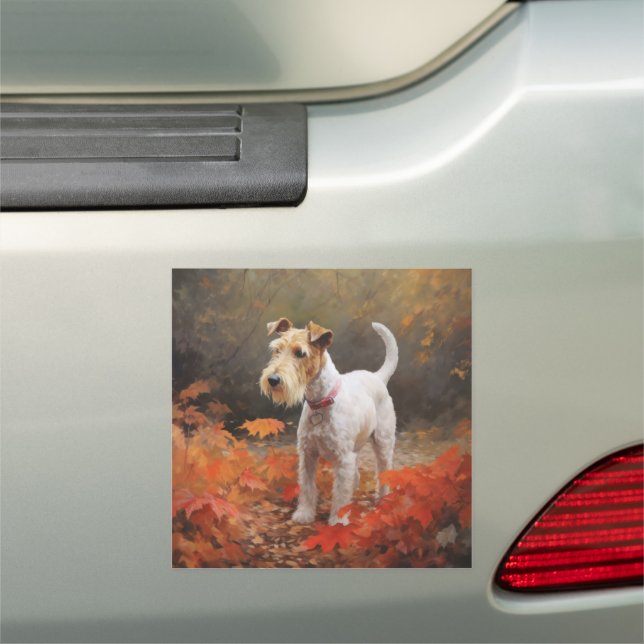 Wirefox Terrier in Autumn Leaves Fall Inspire  Car Magnet (In Situ)