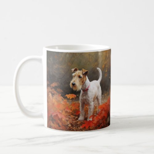 Wirefox Terrier in Autumn Leaves Fall Inspire  Coffee Mug