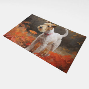 Wirefox Terrier in Autumn Leaves Fall Inspire  Doormat