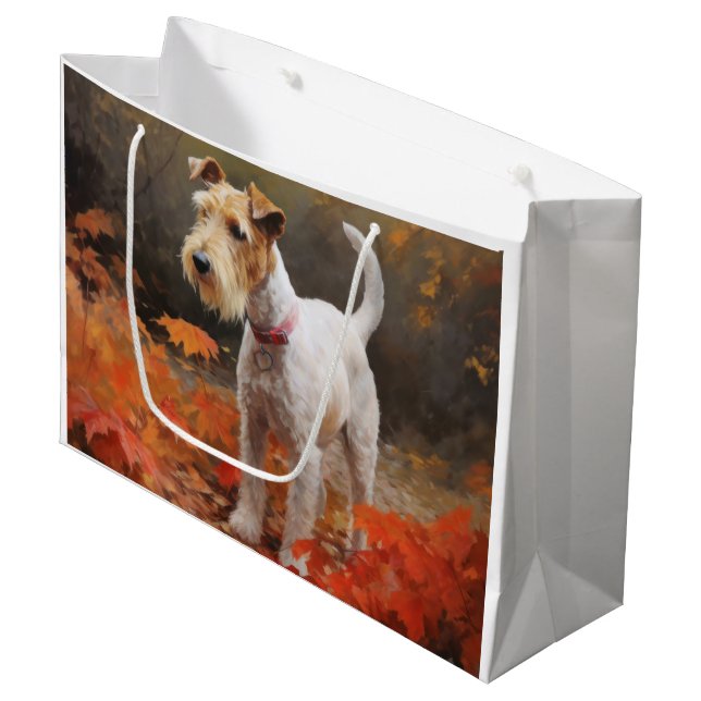 Wirefox Terrier in Autumn Leaves Fall Inspire  Large Gift Bag (Front Angled)
