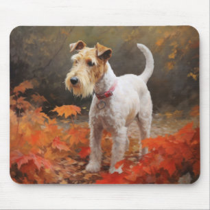 Wirefox Terrier in Autumn Leaves Fall Inspire  Mouse Pad