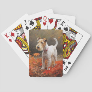 Wirefox Terrier in Autumn Leaves Fall Inspire Poker Cards