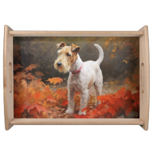 Wirefox Terrier in Autumn Leaves Fall Inspire Serving Tray