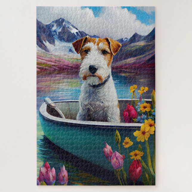 Wirefox Terrier on a Paddle: A Scenic Adventure  Jigsaw Puzzle (Vertical)