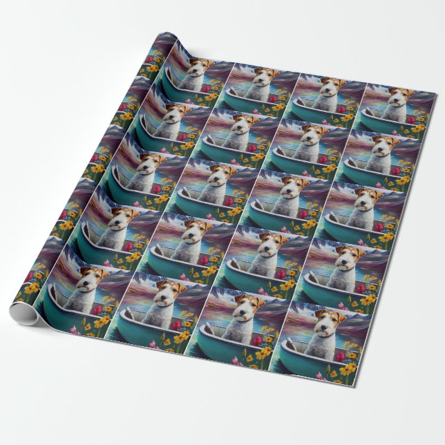 Wirefox Terrier on a Paddle: A Scenic Adventure Wrapping Paper (Unrolled)