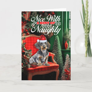 Wirehair Dachshund Christmas Dog Naughty Nice Holiday Card
