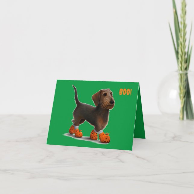 Wirehair Dachshund Halloween Card (Front)
