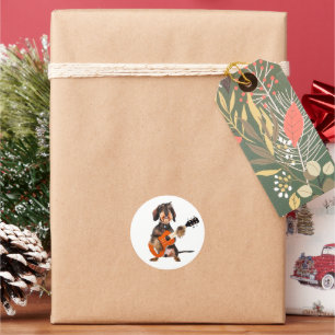 Wirehair Dachshund Playing Acoustic Guitar Classic Round Sticker