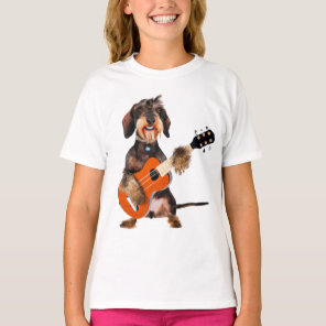 Wirehair Dachshund Playing Acoustic Guitar T-Shirt