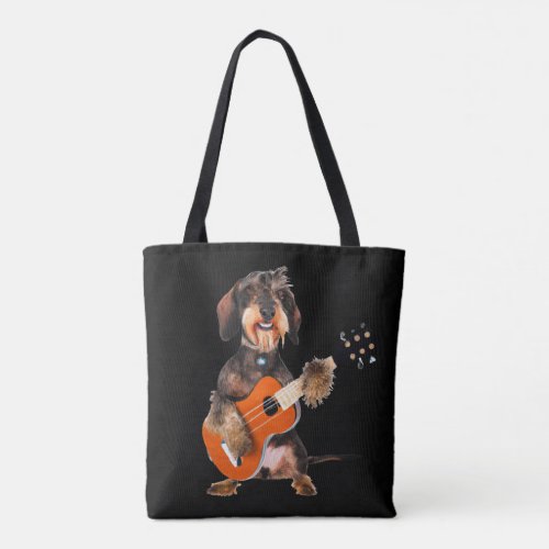 Wirehair Dachshund Playing Acoustic Guitar Tote Bag