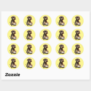 Wirehair Dachshund Playing Drums Classic Round Sticker