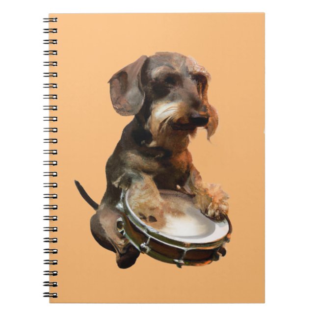 Wirehair Dachshund Playing Drums Notebook (Front)