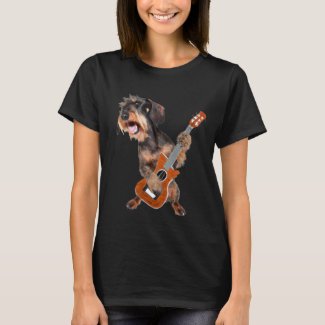 Wirehair Dachshund Playing Guitar T-Shirt