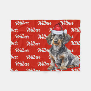 Wirehair Dachshund Santa Dog Custom Name Christmas Fleece Blanket