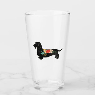 Wirehaired Dachshund Bohemian Floral Silhouette Glass