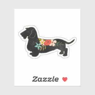 Wirehaired Dachshund Bohemian Floral Silhouette Sticker