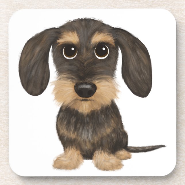 Wirehaired Dachshund | Cute Cartoon Dog Teckel Beverage Coaster (Front)