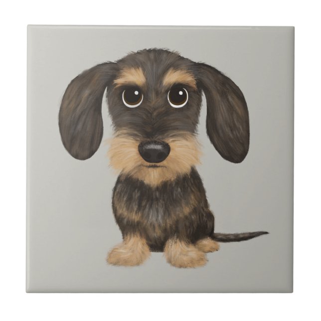 Wirehaired Dachshund | Cute Cartoon Dog Teckel Ceramic Tile (Front)