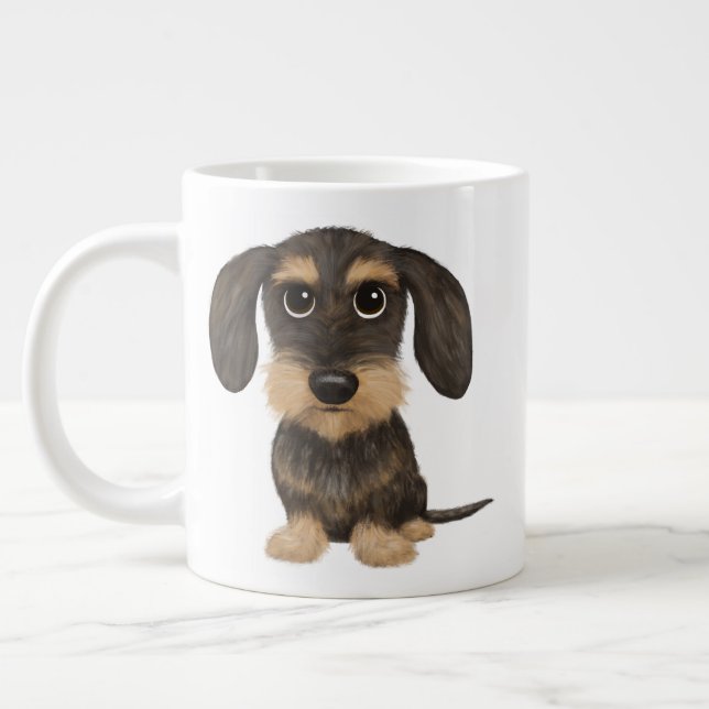 Wirehaired Dachshund | Cute Cartoon Dog Teckel Giant Coffee Mug (Left)