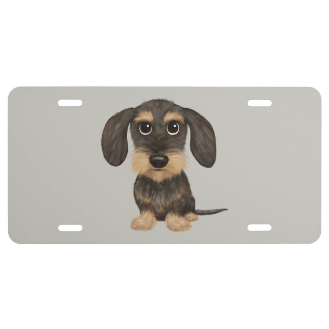 Wirehaired Dachshund | Cute Cartoon Dog Teckel License Plate (Front)