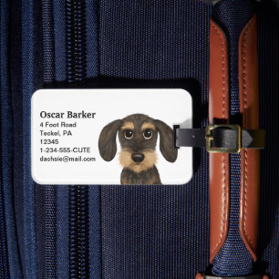 Wirehaired Dachshund Cute Cartoon Dog Teckel Luggage Tag