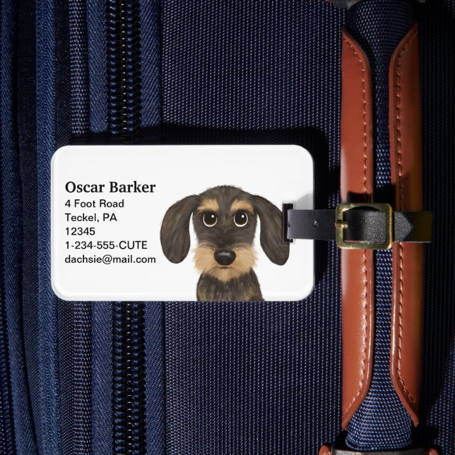 Wirehaired Dachshund | Cute Cartoon Dog Teckel Luggage Tag (Front Insitu 4)