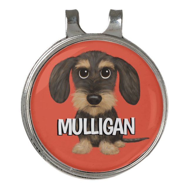 Wirehaired Dachshund | Cute Dog Teckel Custom Name Golf Hat Clip (Front)