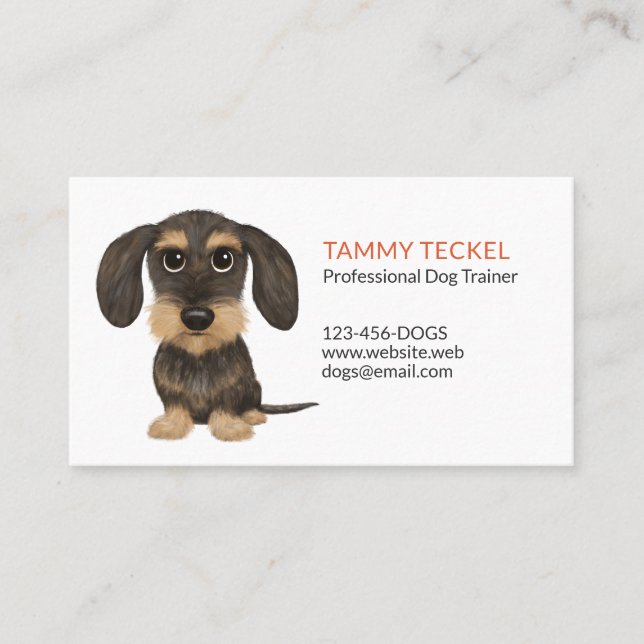 Wirehaired Dachshund | Cute Teckel Cartoon Dog Business Card (Front)
