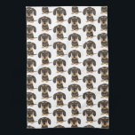 Wirehaired Dachshund | Cute Teckel Dog Patterned Kitchen Towel<br><div class="desc">Wirehaired Dachshund Lover's Kitchen Towel. Cute wild boar and tan colored Teckel. Check out Jenn's Doodle World for even more home decor and gifts featuring this fun Doxie design.</div>