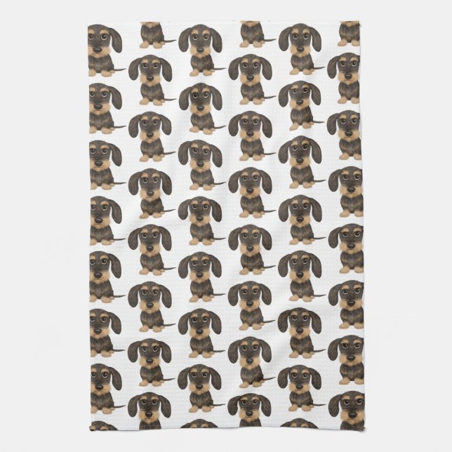 Wirehaired Dachshund | Cute Teckel Dog Patterned Kitchen Towel (Vertical)