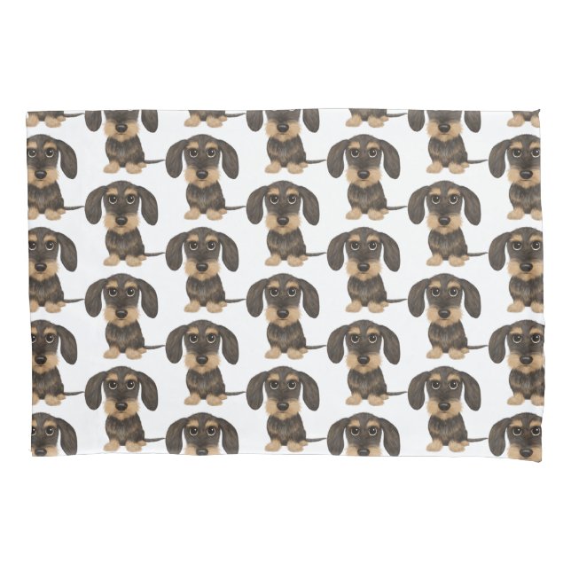 Wirehaired Dachshund | Cute Teckel Dog Patterned Pillow Case (Front)