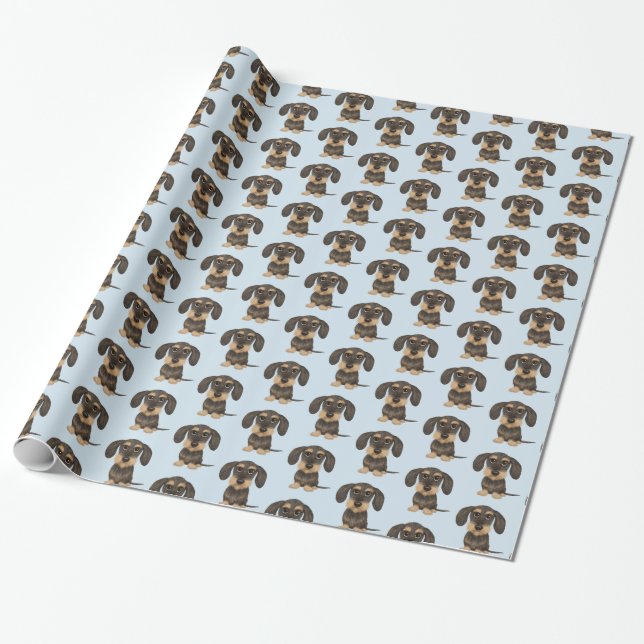 Wirehaired Dachshund | Cute Teckel Dog Patterned Wrapping Paper (Unrolled)