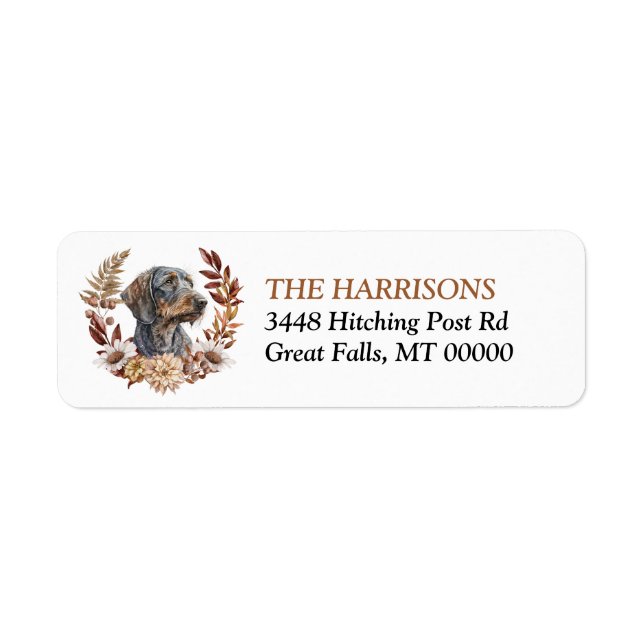 Wirehaired Dachshund Dog Autumn Wreath Label (Front)