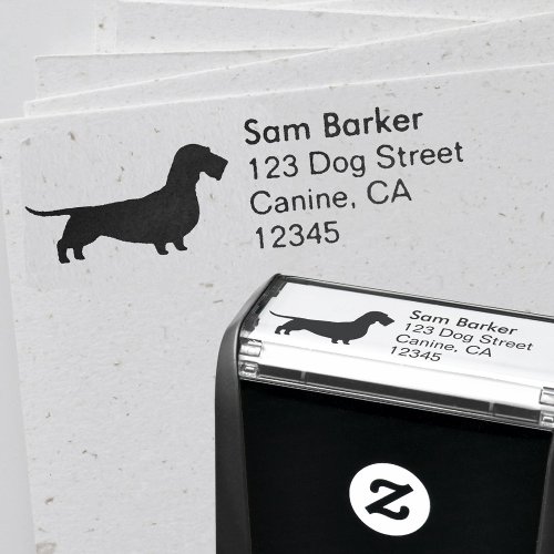 Wirehaired Dachshund Dog Silhouette Return Address Self_inking Stamp